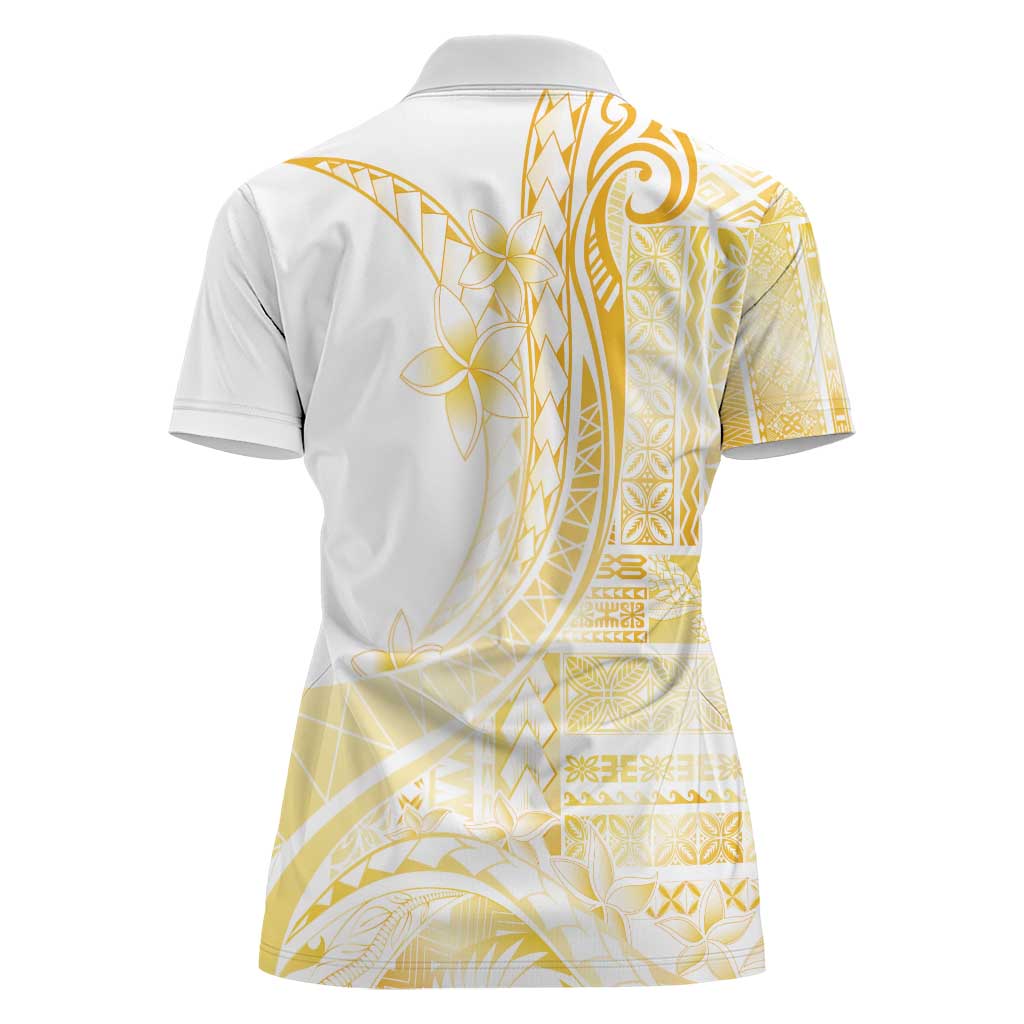 Samoa Siapo Mamanu Women Polo Shirt Plumeria Fancy Gold Motifs