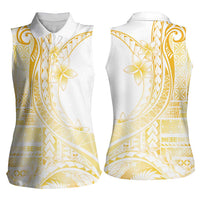 Samoa Siapo Mamanu Women Sleeveless Polo Shirt Plumeria Fancy Gold Motifs