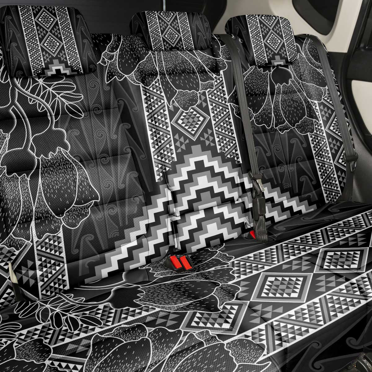 Aotearoa Taniko Pattern Back Car Seat Cover Poutama Mix Kowhai Flowers LT7 - Polynesian Pride