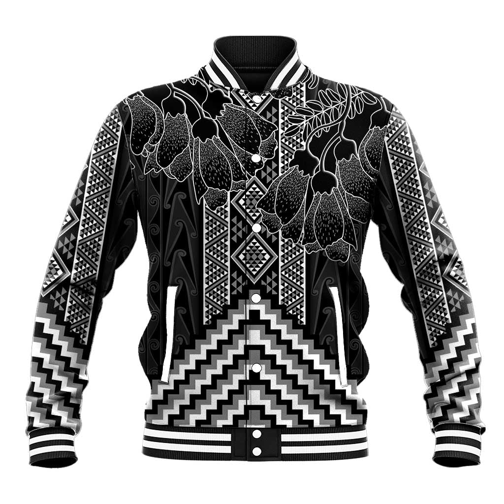 Aotearoa Taniko Pattern Baseball Jacket Poutama Mix Kowhai Flowers