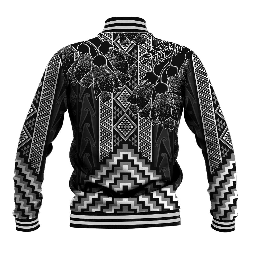 Aotearoa Taniko Pattern Baseball Jacket Poutama Mix Kowhai Flowers