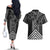 Aotearoa Taniko Pattern Couples Matching Off The Shoulder Long Sleeve Dress and Hawaiian Shirt Poutama Mix Kowhai Flowers