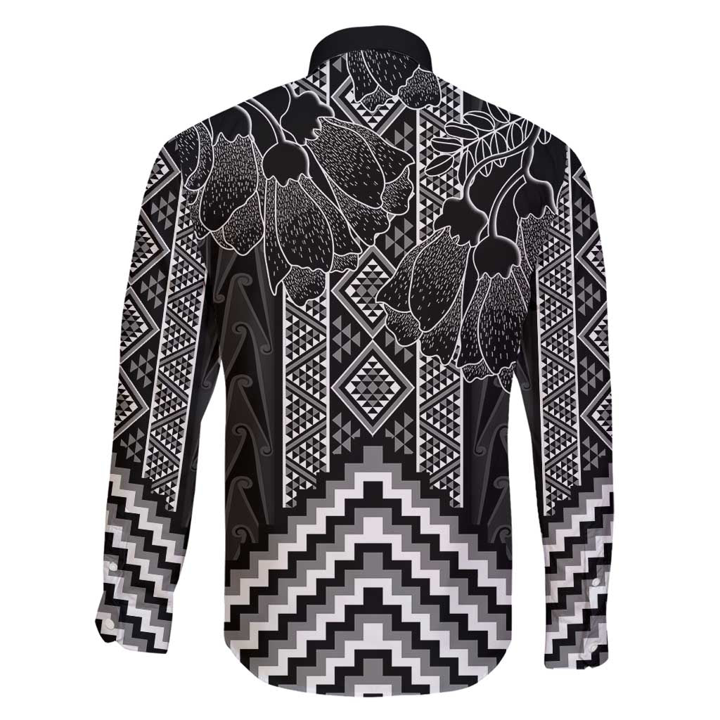 Aotearoa Taniko Pattern Family Matching Long Sleeve Bodycon Dress and Hawaiian Shirt Poutama Mix Kowhai Flowers