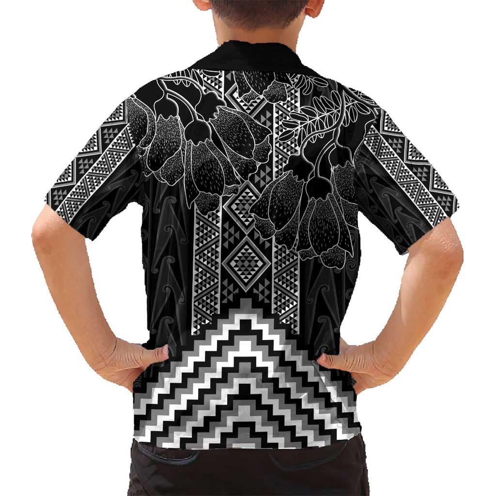 Aotearoa Taniko Pattern Family Matching Off Shoulder Short Dress and Hawaiian Shirt Poutama Mix Kowhai Flowers LT7 - Polynesian Pride