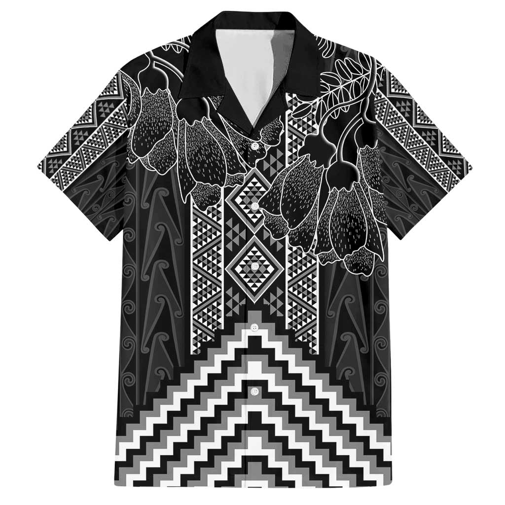 Aotearoa Taniko Pattern Family Matching Short Sleeve Bodycon Dress and Hawaiian Shirt Poutama Mix Kowhai Flowers LT7 Dad's Shirt - Short Sleeve Grey - Polynesian Pride