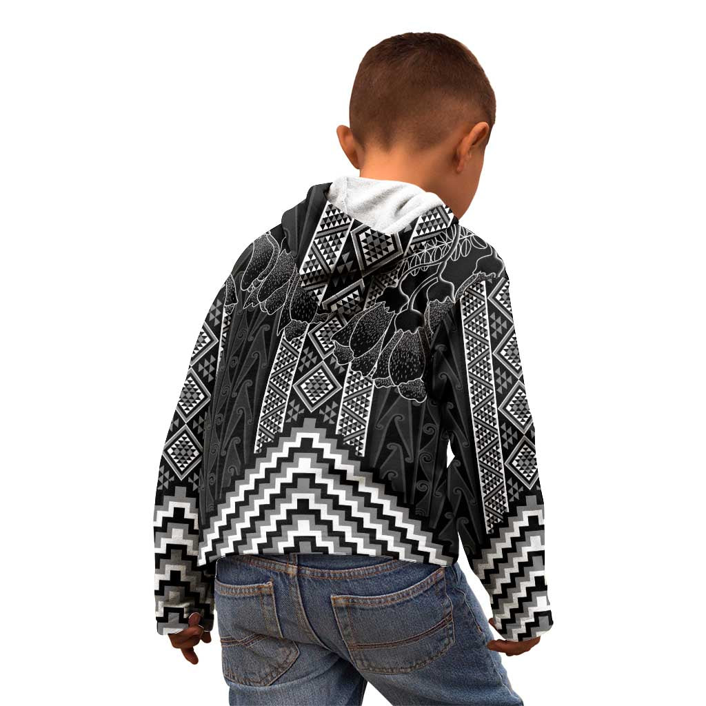 Aotearoa Taniko Pattern Kid Hoodie Poutama Mix Kowhai Flowers