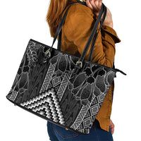 Aotearoa Taniko Pattern Leather Tote Bag Poutama Mix Kowhai Flowers LT7 - Polynesian Pride