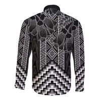 Aotearoa Taniko Pattern Long Sleeve Button Shirt Poutama Mix Kowhai Flowers LT7 - Polynesian Pride