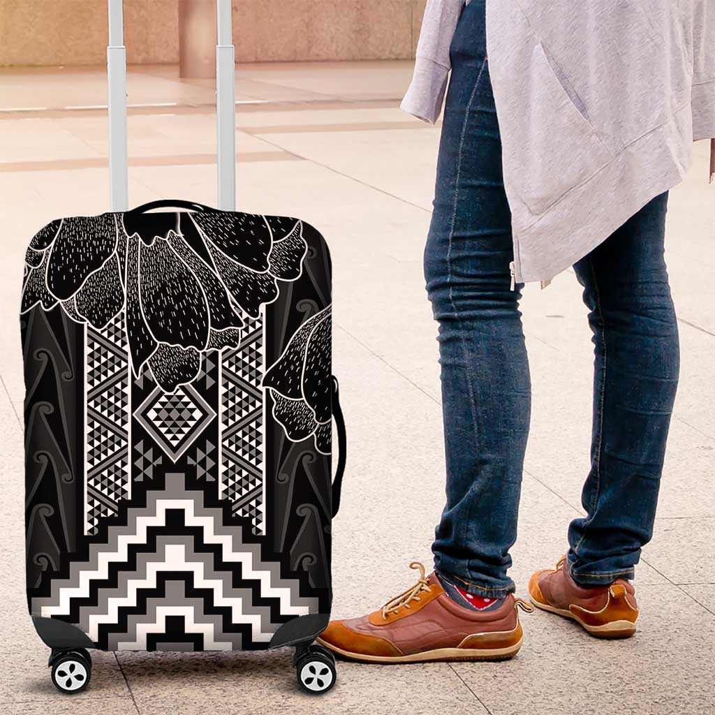 Aotearoa Taniko Pattern Luggage Cover Poutama Mix Kowhai Flowers LT7 Grey - Polynesian Pride