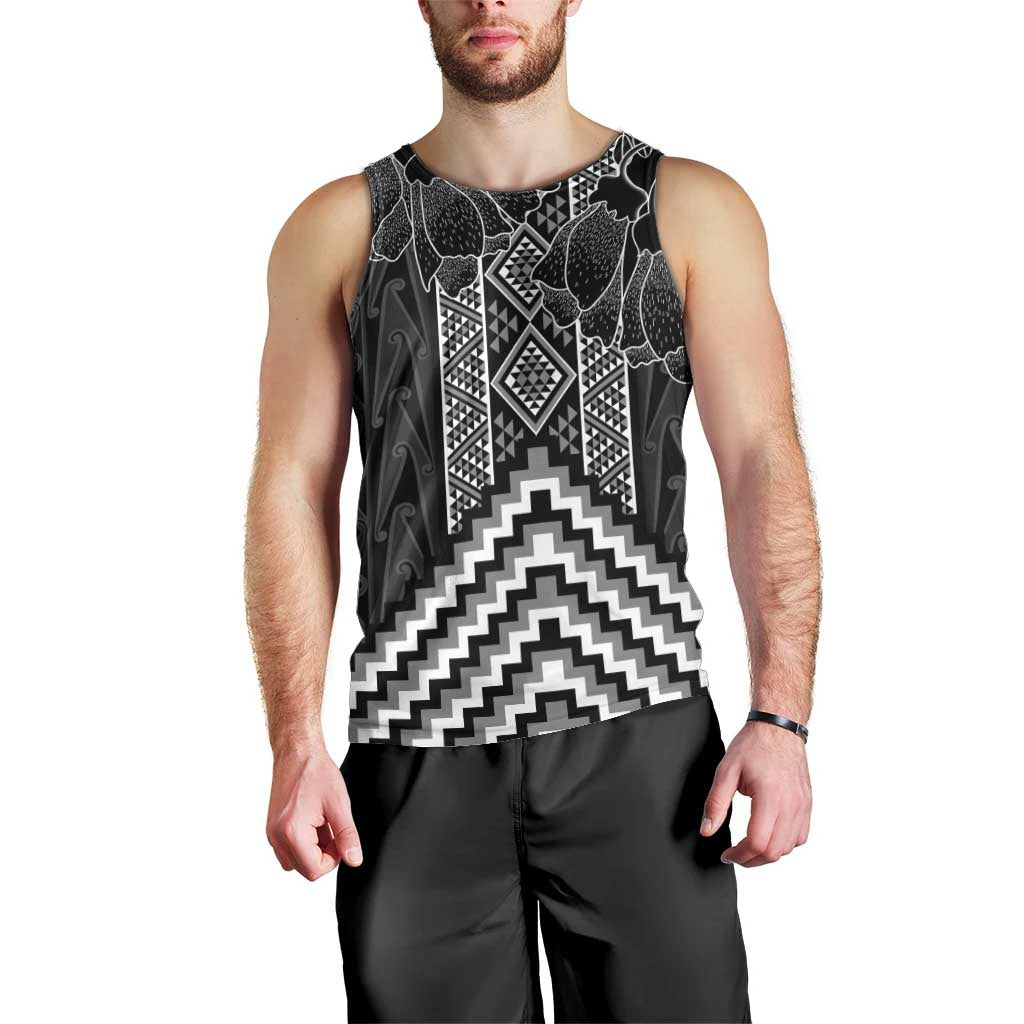 Aotearoa Taniko Pattern Men Tank Top Poutama Mix Kowhai Flowers
