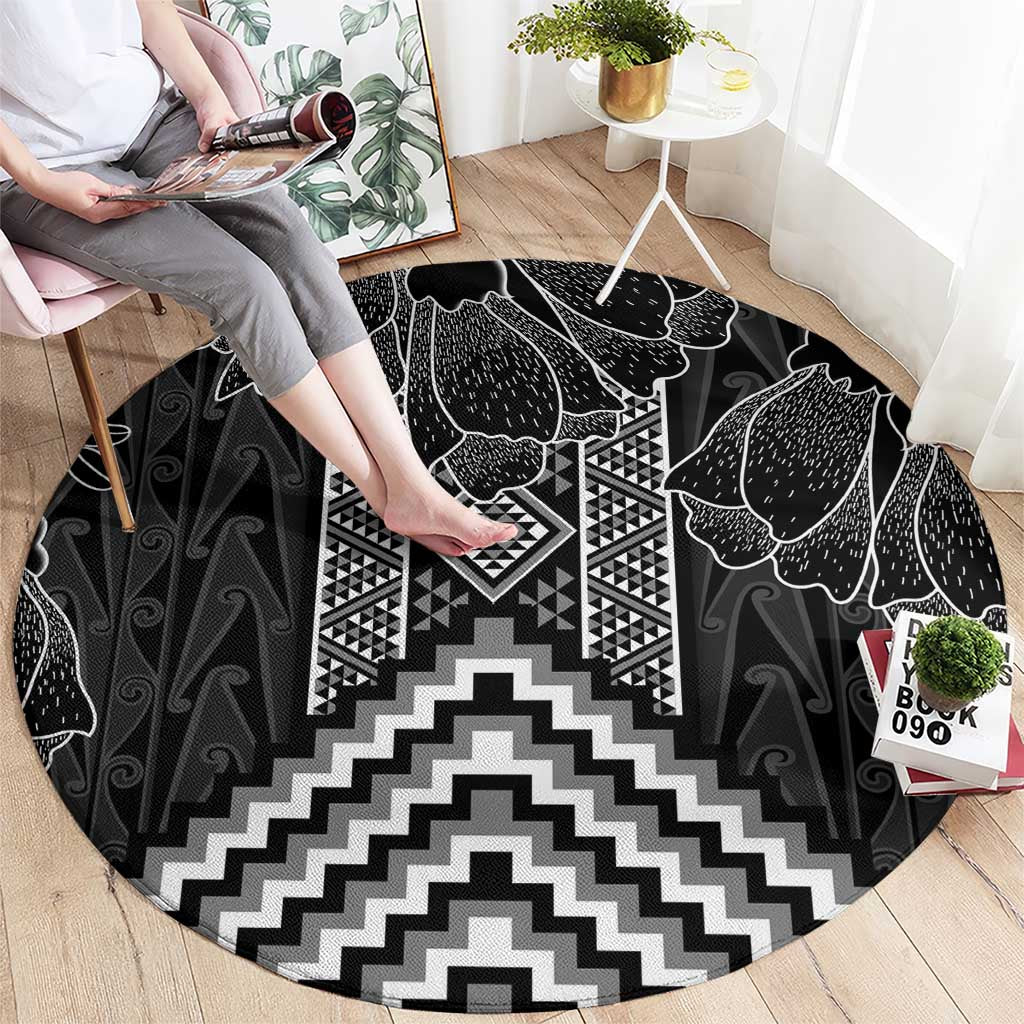 Aotearoa Taniko Pattern Round Carpet Poutama Mix Kowhai Flowers LT7 - Polynesian Pride