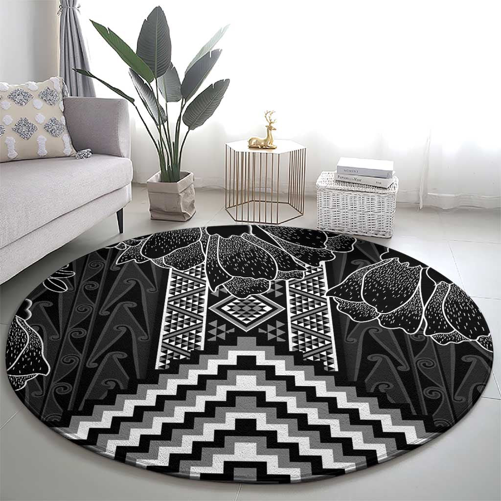 Aotearoa Taniko Pattern Round Carpet Poutama Mix Kowhai Flowers LT7 - Polynesian Pride