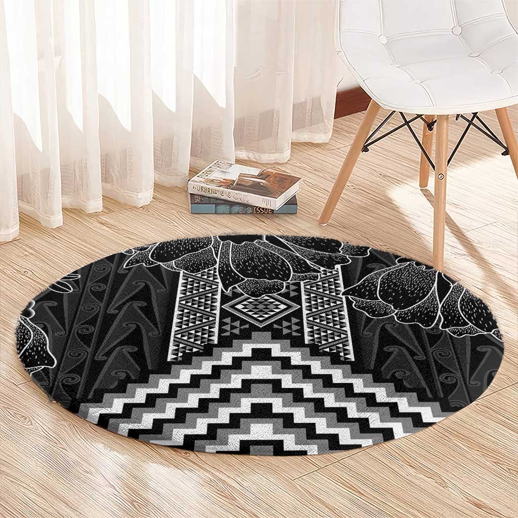 Aotearoa Taniko Pattern Round Carpet Poutama Mix Kowhai Flowers LT7 - Polynesian Pride