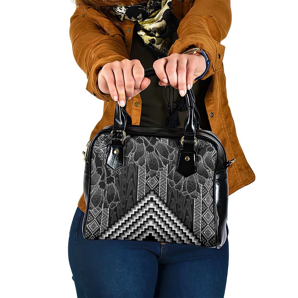 Aotearoa Taniko Pattern Shoulder Handbag Poutama Mix Kowhai Flowers LT7 One Size Grey - Polynesian Pride