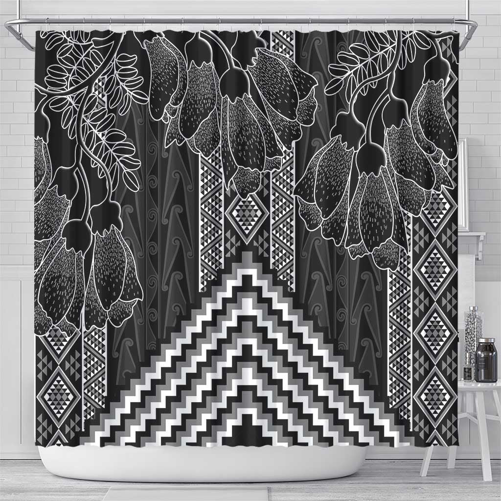 Aotearoa Taniko Pattern Shower Curtain Poutama Mix Kowhai Flowers LT7 - Polynesian Pride
