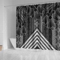 Aotearoa Taniko Pattern Shower Curtain Poutama Mix Kowhai Flowers LT7 - Polynesian Pride