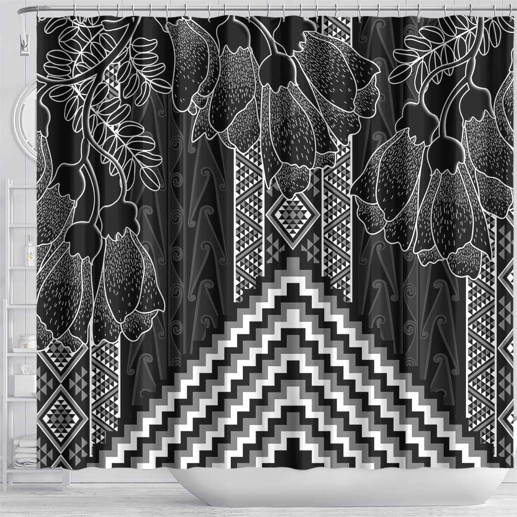 Aotearoa Taniko Pattern Shower Curtain Poutama Mix Kowhai Flowers LT7 - Polynesian Pride