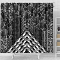 Aotearoa Taniko Pattern Shower Curtain Poutama Mix Kowhai Flowers LT7 - Polynesian Pride