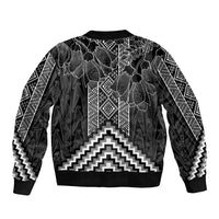 Aotearoa Taniko Pattern Sleeve Zip Bomber Jacket Poutama Mix Kowhai Flowers