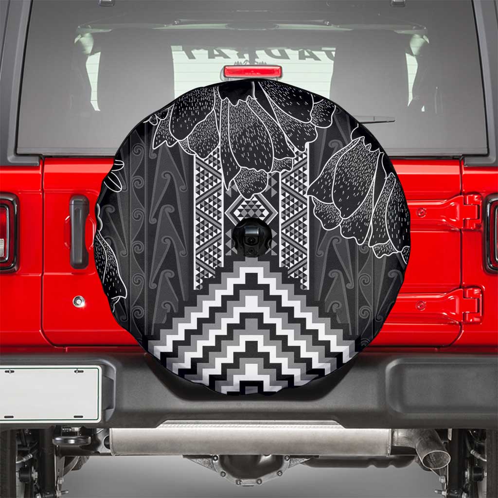 Aotearoa Taniko Pattern Spare Tire Cover Poutama Mix Kowhai Flowers LT7 - Polynesian Pride
