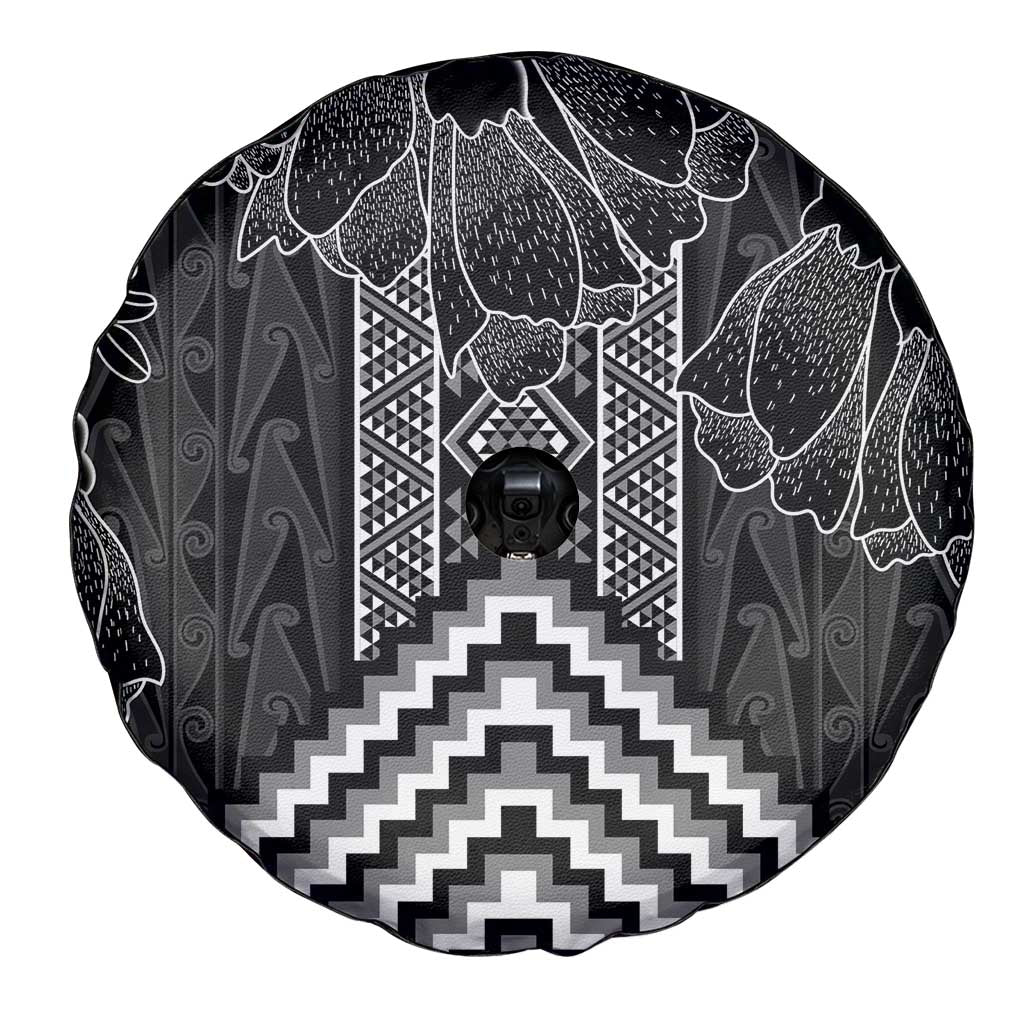Aotearoa Taniko Pattern Spare Tire Cover Poutama Mix Kowhai Flowers LT7 - Polynesian Pride