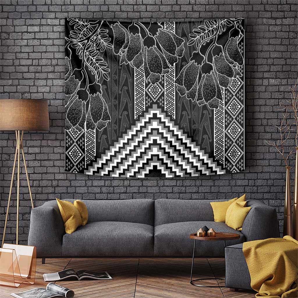 Aotearoa Taniko Pattern Tapestry Poutama Mix Kowhai Flowers LT7 Grey - Polynesian Pride