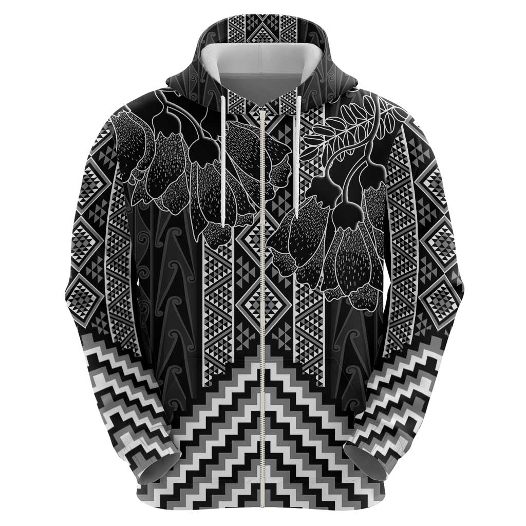 Aotearoa Taniko Pattern Zip Hoodie Poutama Mix Kowhai Flowers LT7 - Polynesian Pride
