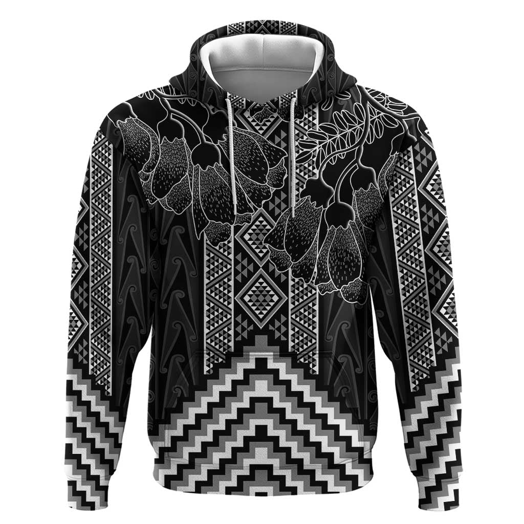 Aotearoa Taniko Pattern Zip Hoodie Poutama Mix Kowhai Flowers LT7 Pullover Hoodie Grey - Polynesian Pride