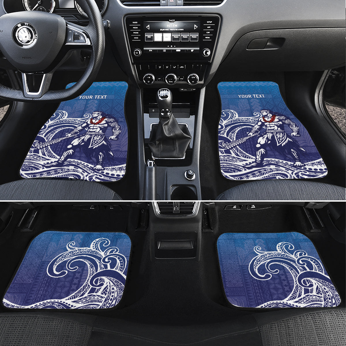 Samoa Manuia le Aso Tuto'atasi Siapo Motif Car Mats Warrior with Nifo Oti LT7 Set 4pcs Blue - Polynesian Pride