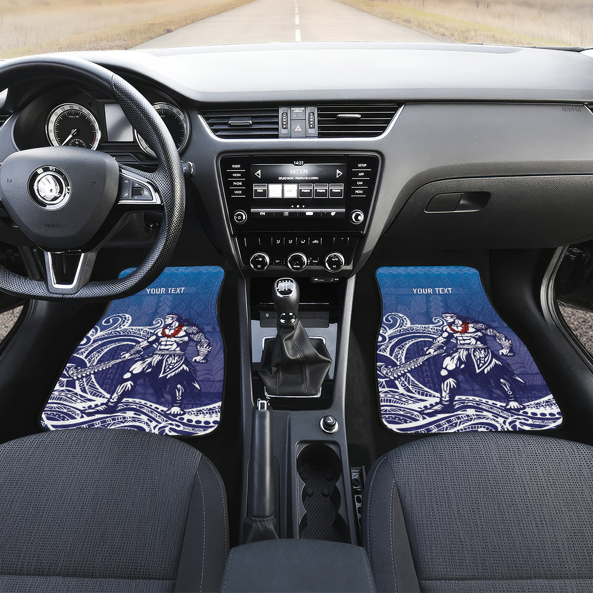 Samoa Manuia le Aso Tuto'atasi Siapo Motif Car Mats Warrior with Nifo Oti LT7 Set 2pcs - Front Blue - Polynesian Pride