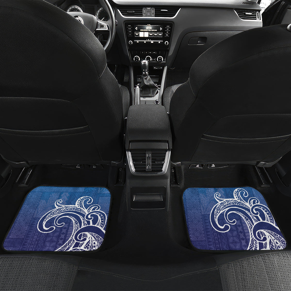 Samoa Manuia le Aso Tuto'atasi Siapo Motif Car Mats Warrior with Nifo Oti LT7 Set 2pcs - Back Blue - Polynesian Pride