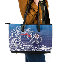 Samoa Manuia le Aso Tuto'atasi Siapo Motif Leather Tote Bag Warrior with Nifo Oti LT7 - Polynesian Pride