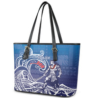 Samoa Manuia le Aso Tuto'atasi Siapo Motif Leather Tote Bag Warrior with Nifo Oti LT7 - Polynesian Pride