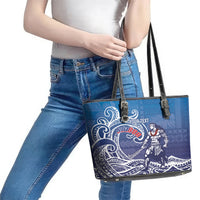 Samoa Manuia le Aso Tuto'atasi Siapo Motif Leather Tote Bag Warrior with Nifo Oti LT7 - Polynesian Pride