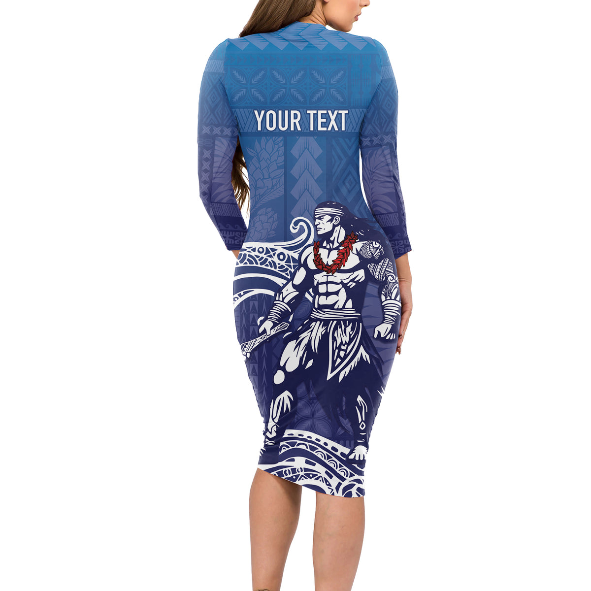 Samoa Manuia le Aso Tuto'atasi Siapo Motif Long Sleeve Bodycon Dress Warrior with Nifo Oti