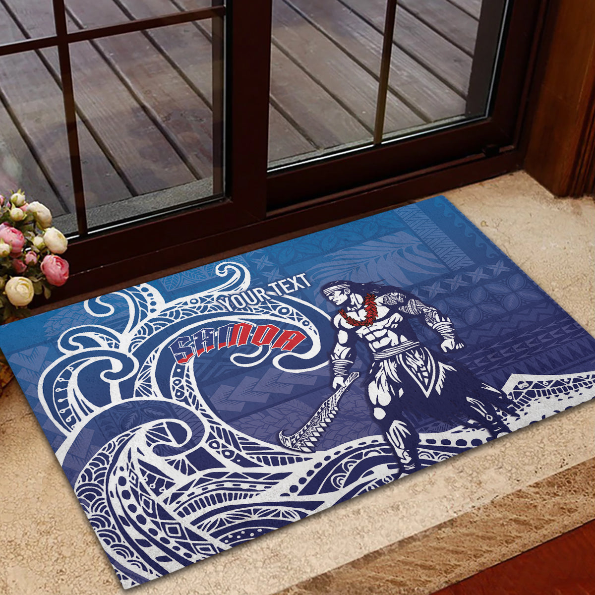 Samoa Manuia le Aso Tuto'atasi Siapo Motif Rubber Doormat Warrior with Nifo Oti