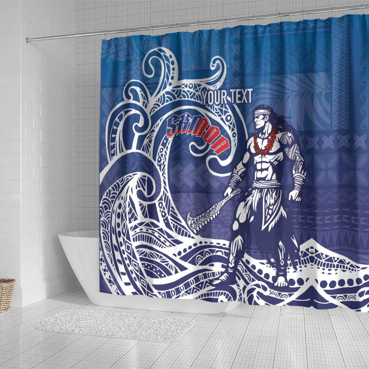Samoa Manuia le Aso Tuto'atasi Siapo Motif Shower Curtain Warrior with Nifo Oti