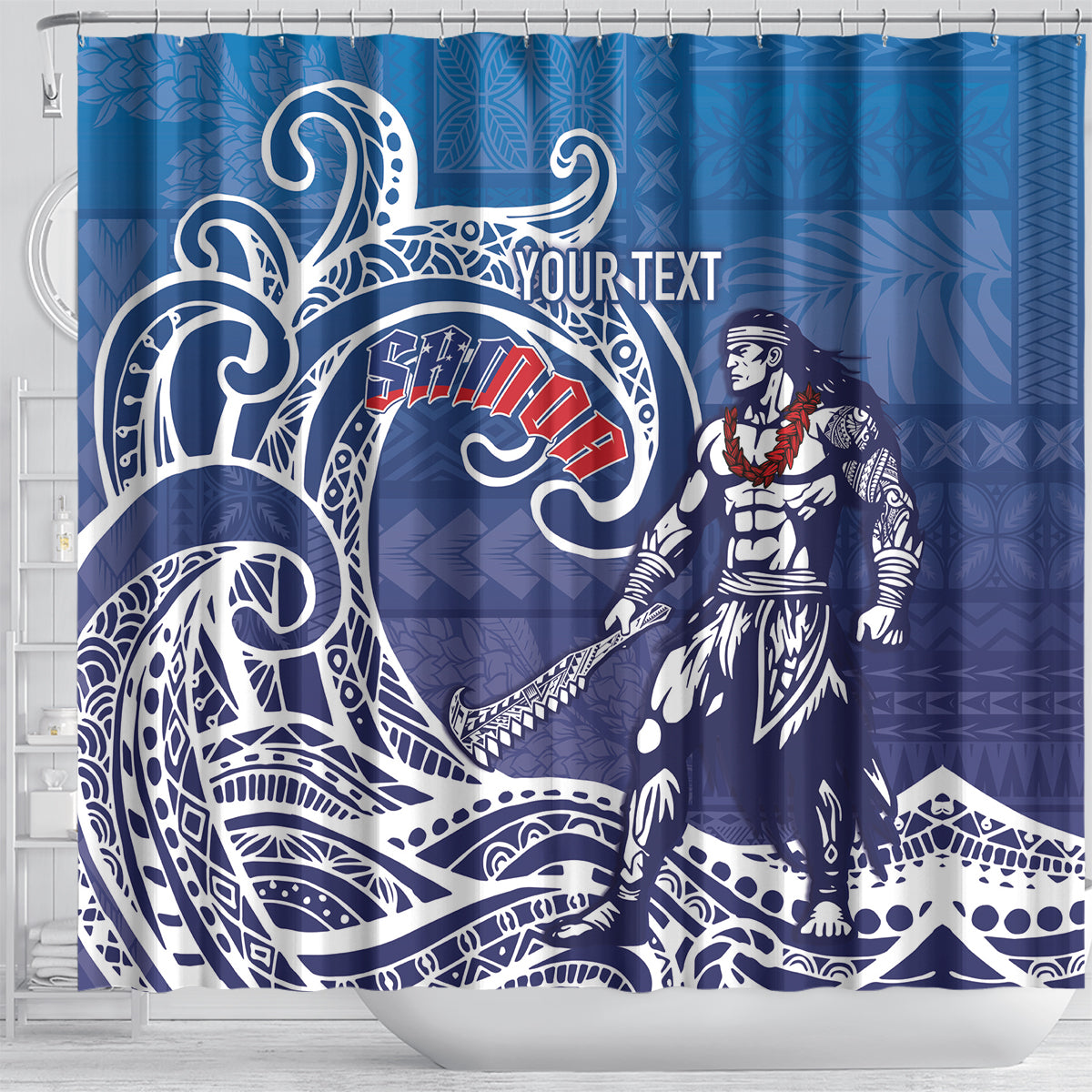 Samoa Manuia le Aso Tuto'atasi Siapo Motif Shower Curtain Warrior with Nifo Oti