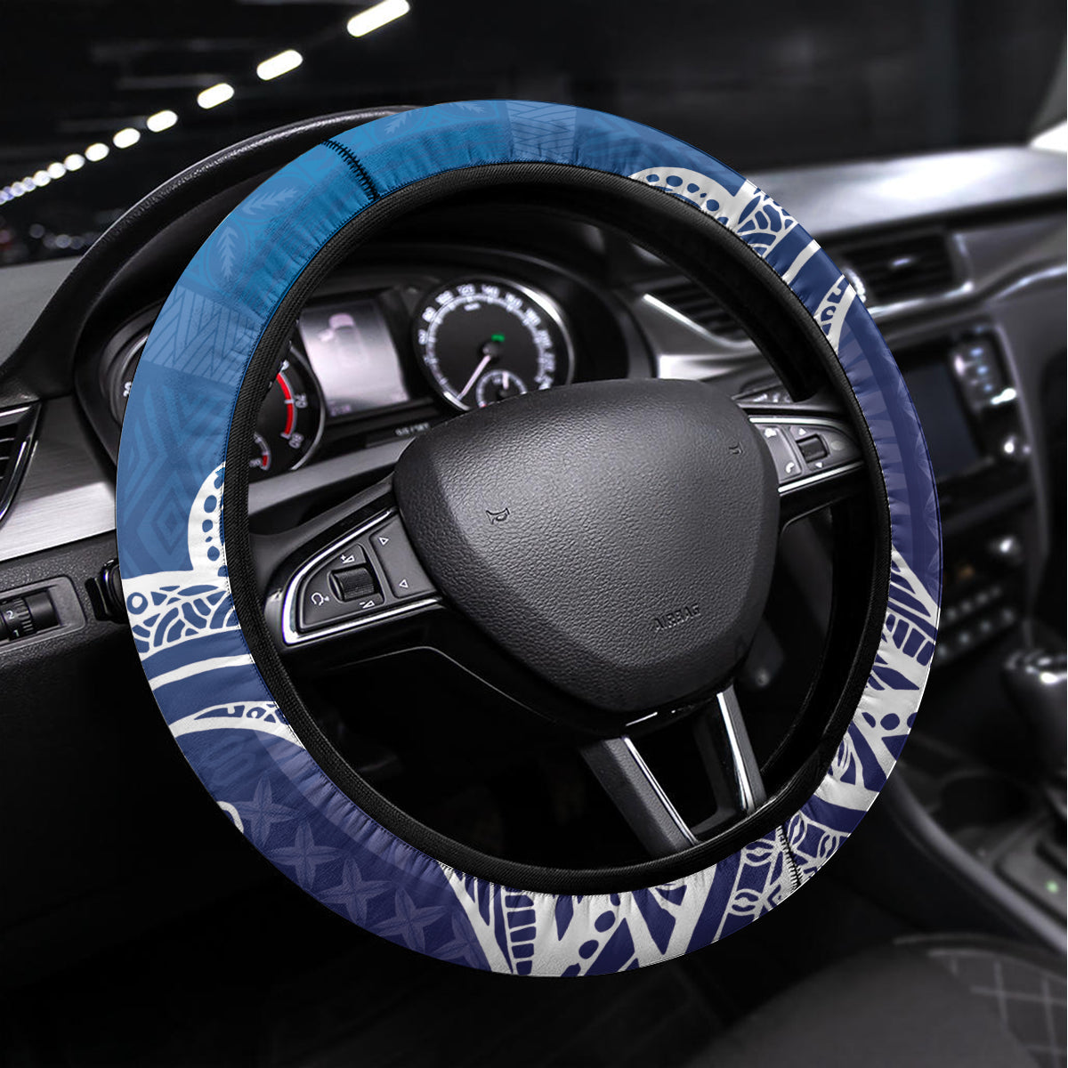 Samoa Manuia le Aso Tuto'atasi Siapo Motif Steering Wheel Cover Warrior with Nifo Oti LT7 Universal Fit Blue - Polynesian Pride
