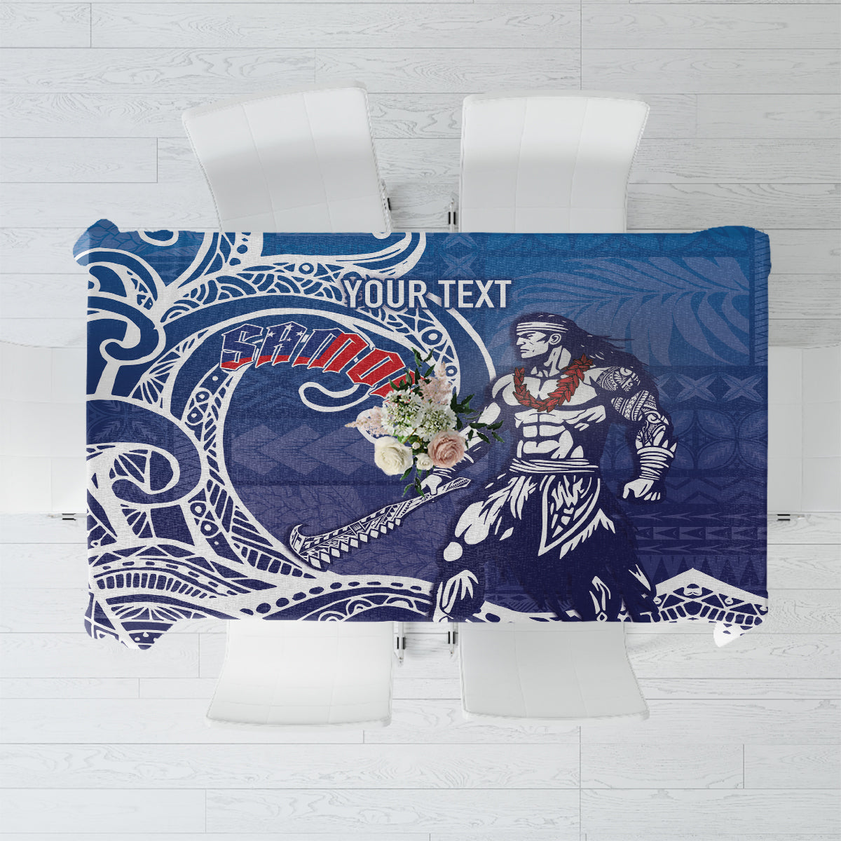 Samoa Manuia le Aso Tuto'atasi Siapo Motif Tablecloth Warrior with Nifo Oti LT7 Blue - Polynesian Pride