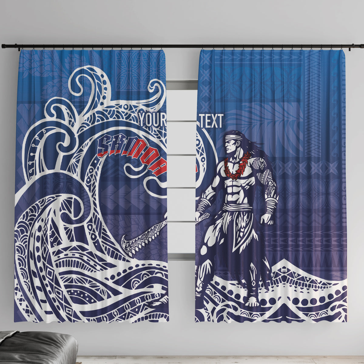 Samoa Manuia le Aso Tuto'atasi Siapo Motif Window Curtain Warrior with Nifo Oti