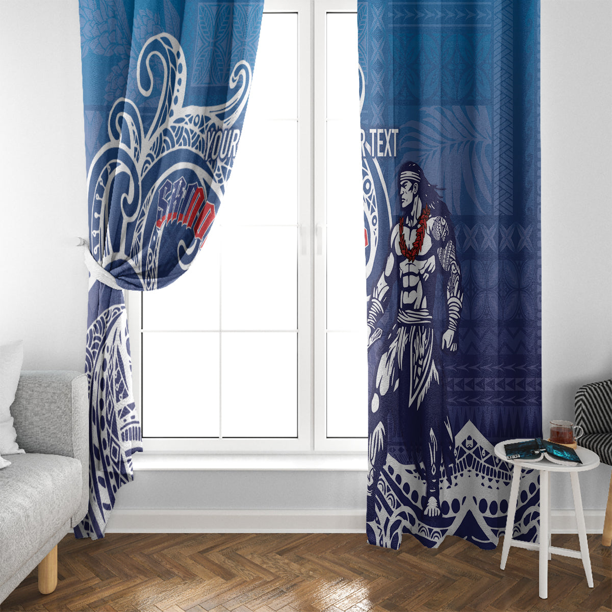 Samoa Manuia le Aso Tuto'atasi Siapo Motif Window Curtain Warrior with Nifo Oti LT7 - Polynesian Pride