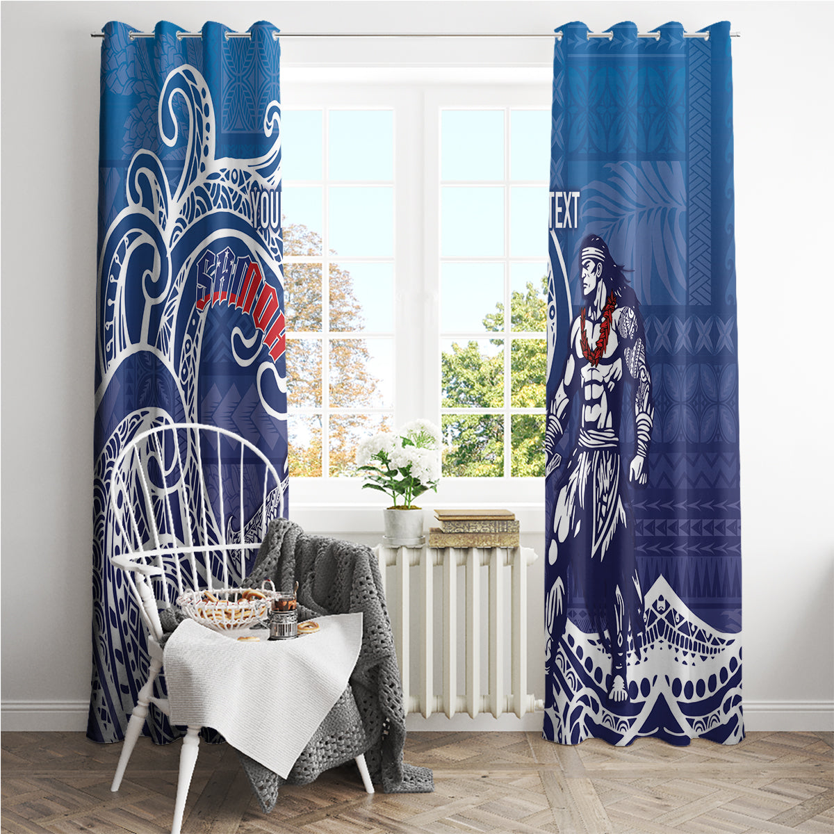 Samoa Manuia le Aso Tuto'atasi Siapo Motif Window Curtain Warrior with Nifo Oti LT7 - Polynesian Pride
