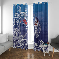 Samoa Manuia le Aso Tuto'atasi Siapo Motif Window Curtain Warrior with Nifo Oti LT7 With Grommets Blue - Polynesian Pride