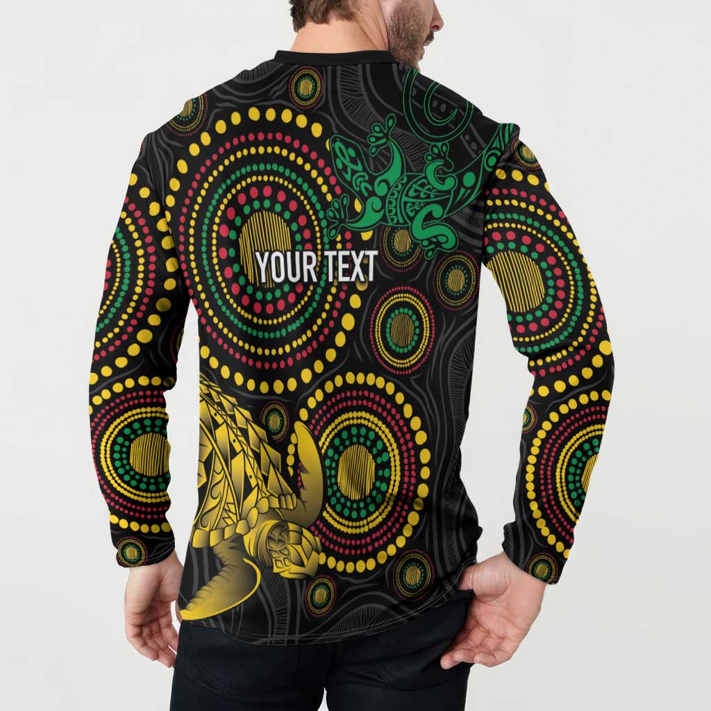 Vanuatu Personalized Aboriginal Arts Button Sweatshirt Turtle and Iguana Special - Polynesian Pride