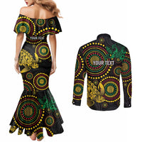 Vanuatu Personalized Aboriginal Arts Couples Matching Mermaid Dress and Long Sleeve Button Shirt Turtle and Iguana Special - Polynesian Pride