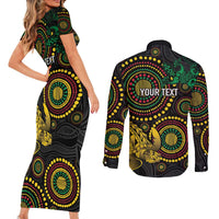 Vanuatu Personalized Aboriginal Arts Couples Matching Short Sleeve Bodycon Dress and Long Sleeve Button Shirt Turtle and Iguana Special - Polynesian Pride