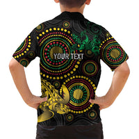 Vanuatu Personalized Aboriginal Arts Family Matching Long Sleeve Bodycon Dress and Hawaiian Shirt Turtle and Iguana Special - Polynesian Pride