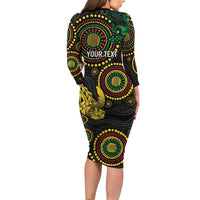 Vanuatu Personalized Aboriginal Arts Family Matching Long Sleeve Bodycon Dress and Hawaiian Shirt Turtle and Iguana Special - Polynesian Pride