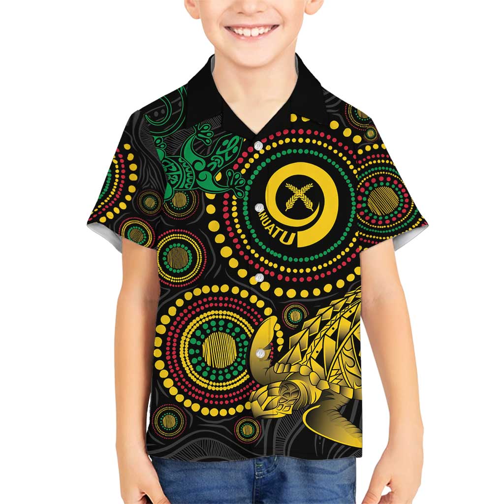 Vanuatu Personalized Aboriginal Arts Family Matching Long Sleeve Bodycon Dress and Hawaiian Shirt Turtle and Iguana Special - Polynesian Pride
